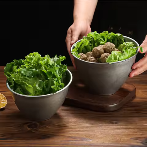 Vintage Korean Style Stainless Steel Multifunctional Vegetable Bucket Salad Bowl Hot Pot BBQ Restaur