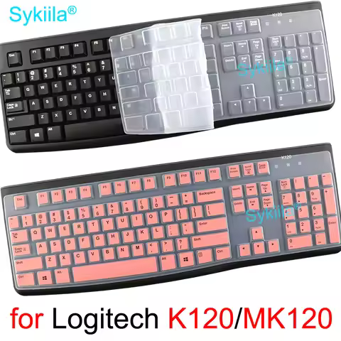 Keyboard Cover for Logitech K120 MK120 for Logi Wired Set Transparent Clear Black Film Silicone Prot