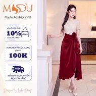 Elegant Twist Satin Floral Lace Design Dress MDU6658