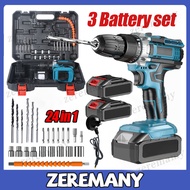 【5 Years Warranty】Cordless drill Electric screwdriver set Portable Cordless impact drill Hand drill cordless 3200rpm Brushless motor Cordless UK plug/Free 24 pcs Accessories电钻