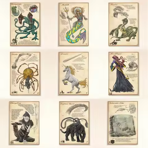 Vintage Game Dungeons And Dragons Canvas Posters And Prints Unicorn Mimic Monster Art Pictures On Gi