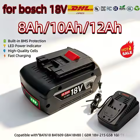 8Ah 10Ah 12Ah for Bosch 18V Battery BAT618 BAT609 GBA18V80 for GDR 18V-215 GSB 185-LI with BMS prote
