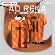 Orange Soccer Jersey Custom Name and Number Full Sublimation Jersey Murah Viral Malaysia Retro Collar Baju Jersi Futsal T Shirt Unisex Lelaki Kanak Kanak Baju Raya  OOTD Tiktok