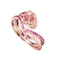 粉晶14k粉紅寶石馬蹄蓮結婚戒指組合 海芋花原石密鑲求婚戒指套裝
