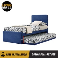 Living Mall Dorma Single Divan + Pull-Out Type Bed Frame Fabric Upholstery in 2 Colour w/ Mattress Option