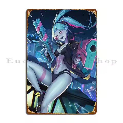 Cyberpunk Edgerunner Rebecca Metal Sign Club Personalized Plaques Wall Decor Design Tin Sign Poster