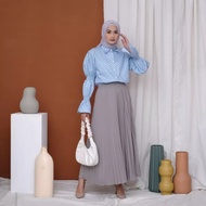 rok plisket premium bawahan muslimah rok panjang wanita - silver all size