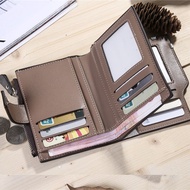Mens Multi-card Business Wallet Soft PU Leather Short Trifold Wallet Men with Zipper Coin Pouch