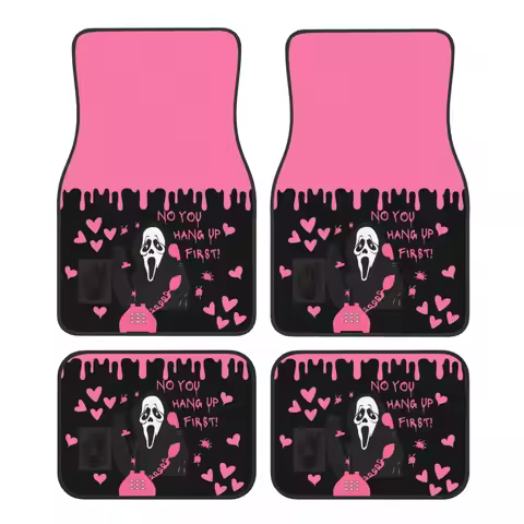 Funny Horror Movie Pink Ghost Face Car Mat Front and Rear Carpet Unique Style 4 Pieces Suitable for 