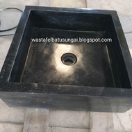 wastafel batu alam marmer hitam kotak