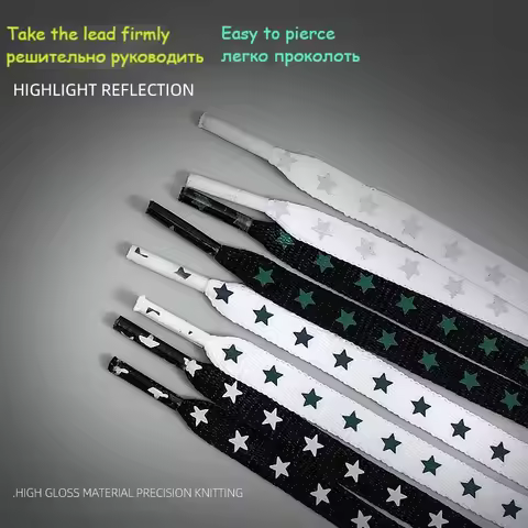 Flat Reflective Luminous Shoe Laces Glow in The Dark Fluorescent Shoelaces for Sneakers Five Star Hi