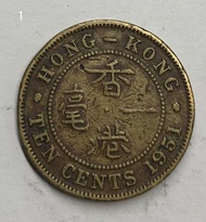 P.1香港一毫 1951年【男人頭壹毫--少有年份】【英皇喬治六世】香港舊版錢幣・<蘇民峰・風水錢>・黃銅幣 $16