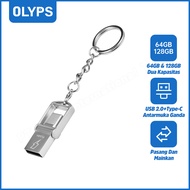 【OLYPS】Flashdisk OTG TYPE C USB 128GB/64GB Dual Port High Speed U Disk Flash Drive Mini for HP/Table