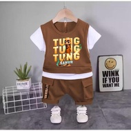 BOYS' SET, VEST STYLE, TUNG TUNG SAHUR, AGES 1-5 YEARS, baju budak lelaki set