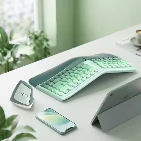 MOFii 707 Gradient Green Ergonomic Wireless Keyboard Mouse Combo, 2.4G Split Arch Keyboard, Vertical