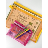 Yishimei L-Shaped Double-Layer Zipper Bag Transparent Waterproof File Bag Student Book Bill Storage 