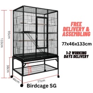 Parrot cage (Local Set) Assembled Top Hammer Sprayed Wrought Iron Bird Cage with Trolley and Storage