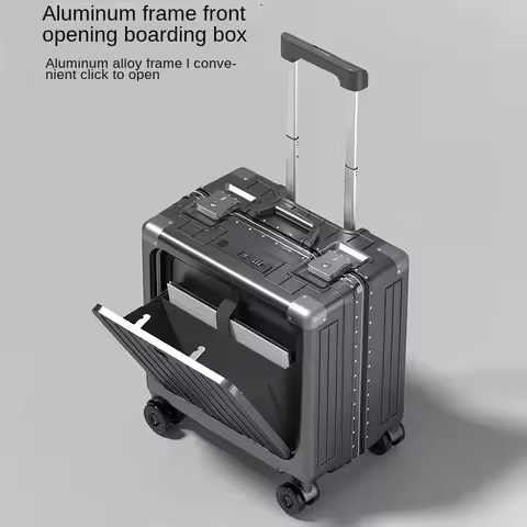 20-inch Aluminum-Frame Suitcase Front Opening Portable Luggage 18-inch Short-Trip Combination Lock T