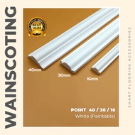 Wainscoting DIY 100% Waterproof - Point 16mm / 30mm / 40mm (8ft Long) - Solid White - Paintable