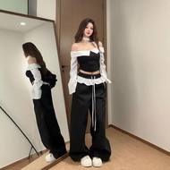 CHANGTONG | ชุดแฟชั่นไหล่เปลือย กางเกงขาหลวม OOTD
