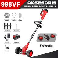🔥998VF🔥Mesin Rumput Cordless Grass Cutter Machine Electric Lawn Mower with Wheel Portable Lithium Ba