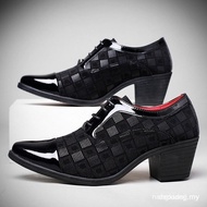 【In stock】New Product Matrix Wedge Heel Leather Shoes Korean Version Men's Pointed High-Heeled Shoes
