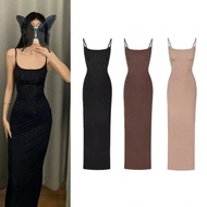 Skims Kardashian Halter Back Rhinestone Dress with Zipper Slit