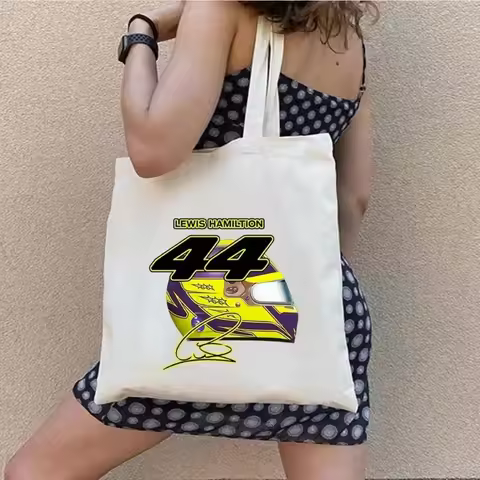 F1 Racing Women Canvas Tote Fashion Lewis Hamilton 44 Pride Helmet Shoulder Bag Eco Large Capacity P