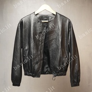 LINE woman oversized crop bomber leather jacket