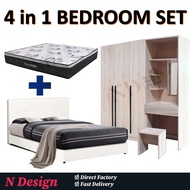 [N Design] Bedroom Set / 3 Doors Wardrobe / Bedframe Queen/ Mattress/ Dressing Table / Set Bilik Tid