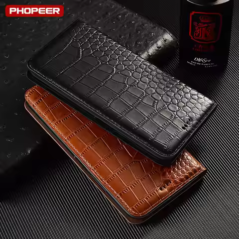 Crocodile Pattern Genuine Leather Flip Case For Tecno Camon 17 17P 18 18T 18i 18P 19 20 Pro Premie N