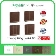 Schneider Electric AvatarOn- 16AX 250V 1Gang to 4Gang/ 1Way, 2Way Switch or with LED, Dark Wood