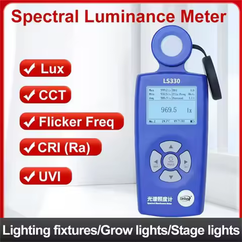 LS330 Light Meter Illuminometer Lux Spectral Illuminance Meter Digital CCT UVI CRI Ra Lx FC Flicker 
