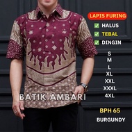 Batik Pria Lengan Pendek Lapis Furing Standar Jumbo Katun Warna Hitam Batik Ambari BPH 27