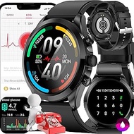 ET440 Blood Sugar Glucose Smart Watch ECG Fitness Watch with Heart Rate Blood Pressure Blood Oxygen Monitor With Step Counter Call &amp; Text Message 100+ Sports Modes Activity Tracker,Black1