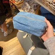 DALTON Blue Denim Makeup Bag, Solid Color Travel Organizer Jean Cosmetic Bags, Casual Rectangle Kore