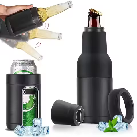 3 in 1 Stainless Steel Beer Bottle Cooler Insulated Double Wall Beer Bottle Insulators Holder 12oz V
