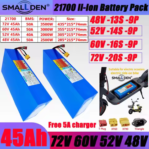 New 48V 52V 60V 72V 45Ah 21700 Lithium Batteries Pack 2000W-3500W Motorcycle/Trikes/Bicycle tricycle