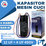 KAPASITOR MESIN CUCI 2 TABUNG 12+4UF 450V SANEI ORIGINAL / CAPACITOR 4 KABEL SAN-EI 12 + 4 UF 450 VO