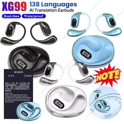 XG99 AI Real-Time Translator Earbuds Bluetooth 5.3 Smart Voice Translator Waterproof Open Ear Headph