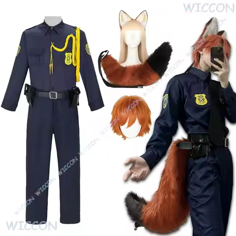 Fox Cosplay Costume Ears Tail Police Codsplay Uniforms Nick Wig Anime Cartoon Film Halloween Mens Cl