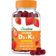 Lifeable Vitamin D3 K2 Gummies for Adults | 1000iu D3 and K2 100mcg | Great Tasting D3 and K2 Supple