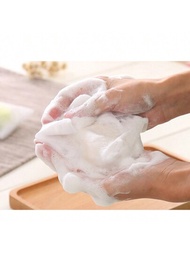 1個雙層拉繩式肥皂袋,適用於浴室,可掛起泡沫肥皂袋,還帶有肥皂海綿