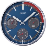 Seiko Clock QXA822S Blue Analog Thermometer Hyrogrometer Quiet Sweep Silent Movement Wall Clock QXA822