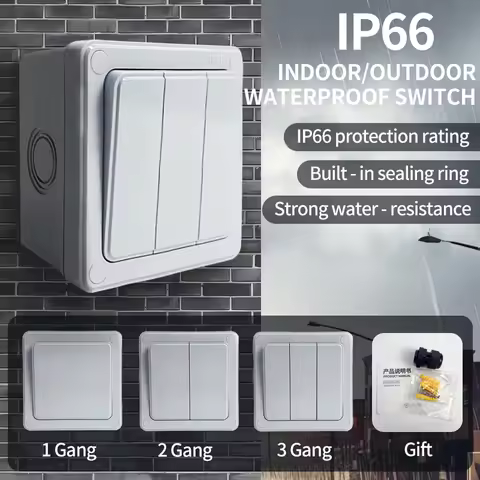 IP66 Rated Outdoor Wall Switch - Weatherproof Push Button, 1/2/3 Gang 16A for Home & Garden