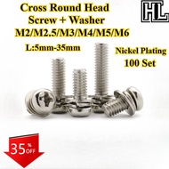 [HL-YTLS] 100Set Nickel Plating, Phillips Round Head Screw + Washer Three-Piece Combination M2/M2.5/