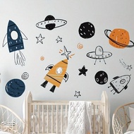 1pc Outer Space Kindergarten Wall Sticker - Rocket Spaceship, Astronaut And Planet Decoration For Bo