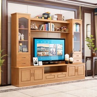 Solid Wood TV Cabinet Combination Wall Cabinet Living Room TV Background Cabinet High Household Rural Chinese Multi-Functional Small Apartment/Tv Console Tv Cabinet