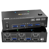 NEW KCEVE Dual Monitor KVM Switch 2 Port, 8K@60Hz 4K@144Hz HDMI+DP USB 3.0 Switch Extended Display 2