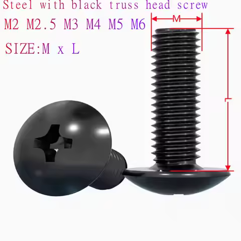 100/1000pcs m2 m2.5 M3 M3.5 M4 M5 M6 TM Black Steel Cross Recessed Phillips Truss Head Large Mushroo